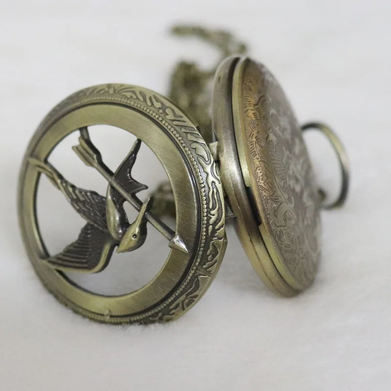 Retro quartz Hunger Games popular hollow Mockingbird design stylish bronze pocket watch