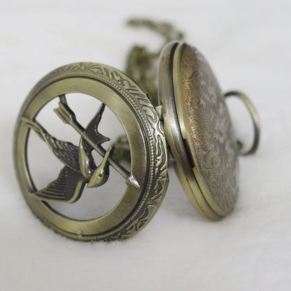Retro quartz Hunger Games popular hollow Mockingbird design stylish bronze pocket watch