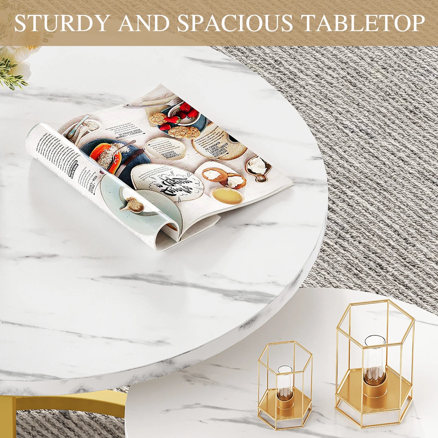 YITAHOME 2-Piece Nesting Coffee Table Set - Round Wood Top & Metal Frame with Storage, 60x60x50.5cm, Easy Assembly