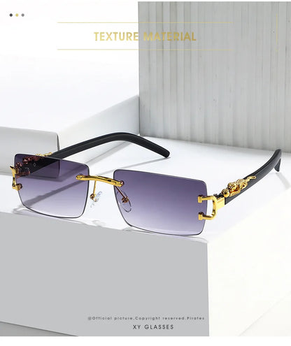 Fashion Rimless Sunglasses Women Men Cheetah Decoration Rectangular Brand Designer Sun Glasses