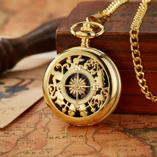 Creative Compass Pocket Watch Hollowed Out Classic Flip Compass Outdoor Hiking Chain Pendant Men Women Pocket Watch Reloj