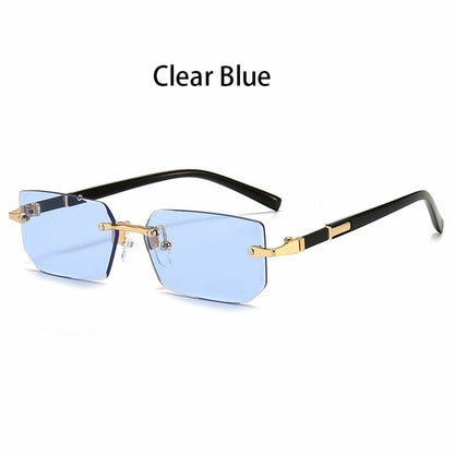 Luxury Rimless Business Rectangle Gradient Lens Unisex Fashion Sunglasses Women Men Fashion Colored lenses Metal Frame Glasses