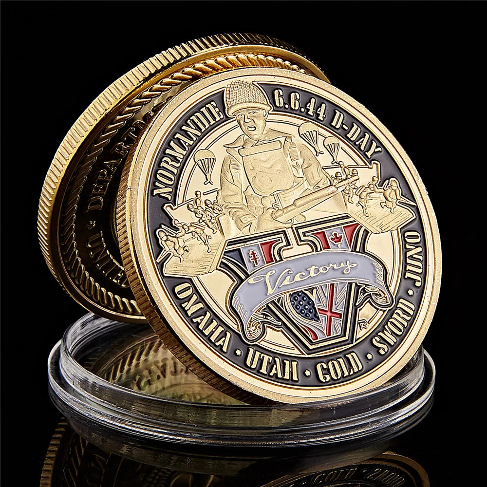 WWII 1944.6.6 D-Day Normandy War II 70th Anniversary Metal Challenge Coins Collection Hard Capsule