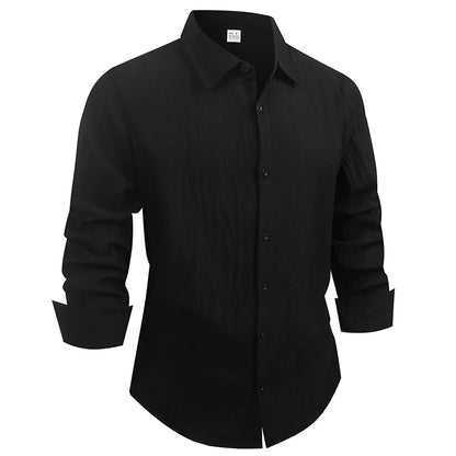 100% Linen Cotton Shirt Men Casual Fashion Male Clothing High Quality Tops Black White Shirts Business Long Sleeve Shirt Men