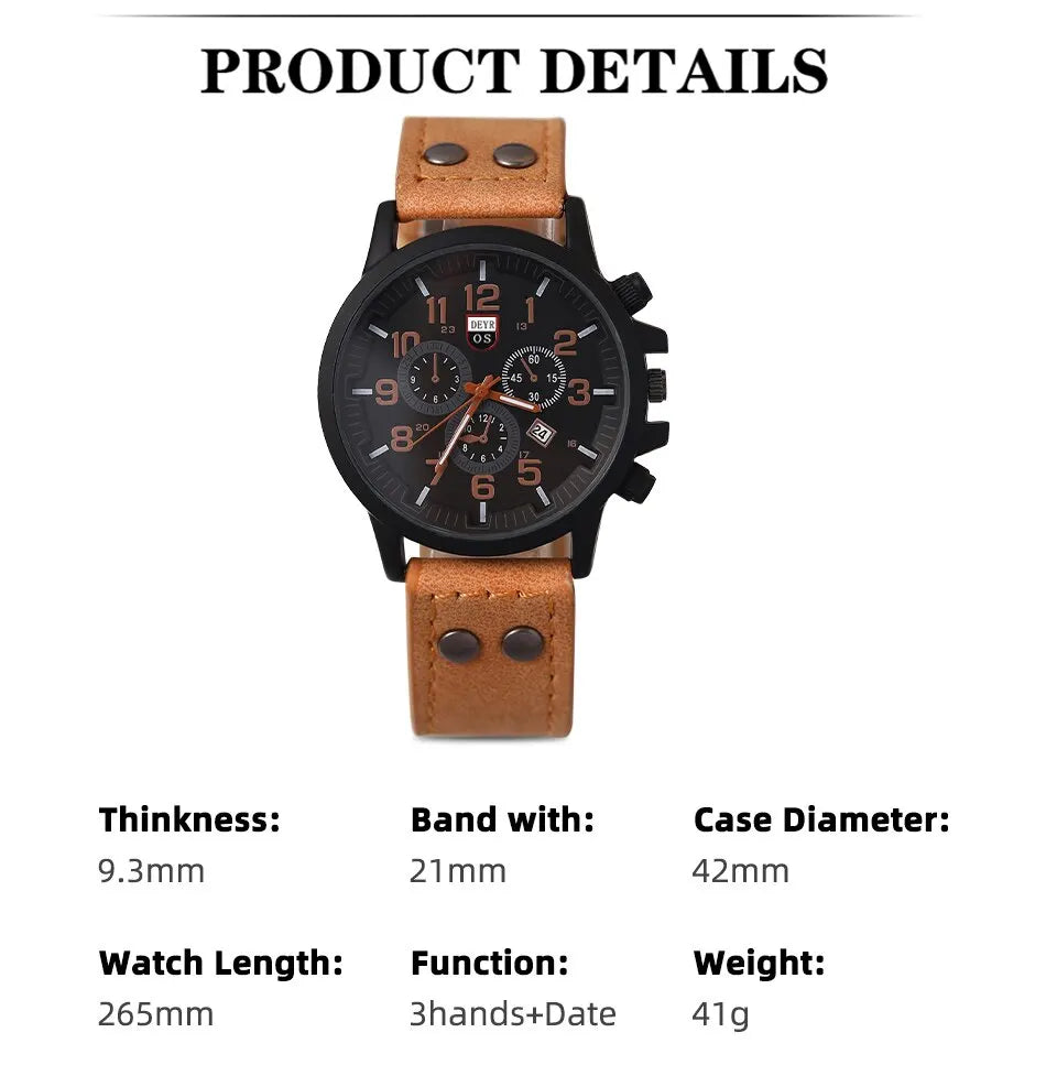 4PCS Set Fashion Mens Sports Bracelet Watches For Men Military Quartz Wrist Watch Classic Male Casual Leather Watch Reloj Hombre