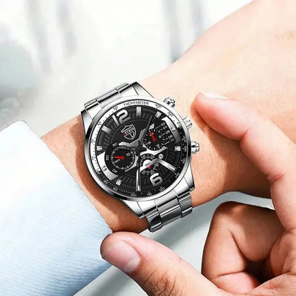 5PCS Set DEYROS Fashion Mens Calendar Watches Men Business Stainless Steel Quartz Wristwatch Male Casual Necklace Bracelet Watch