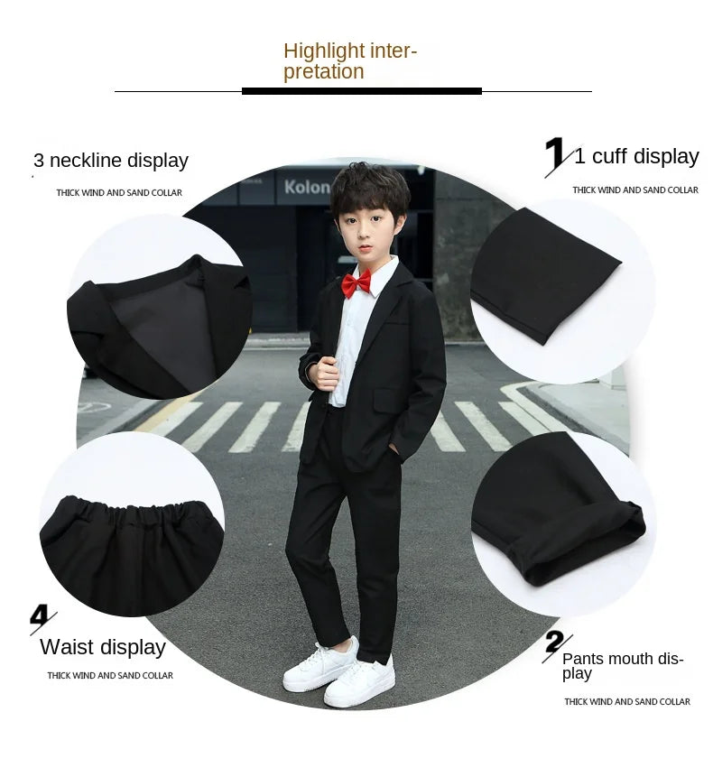 School Children Clothes Boys Suit Casual Blazer Jacket Trousers Two Pieces Kids Costume Black 12 13 14 Years Teenage Clothing