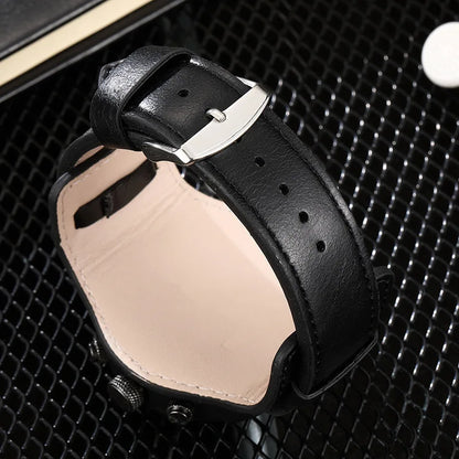 MAYZHISU Retro Men's Watches Big Dial Leather Band Men Business Quartz Watches Calendar Military Sports Male's Wristwatch Clock