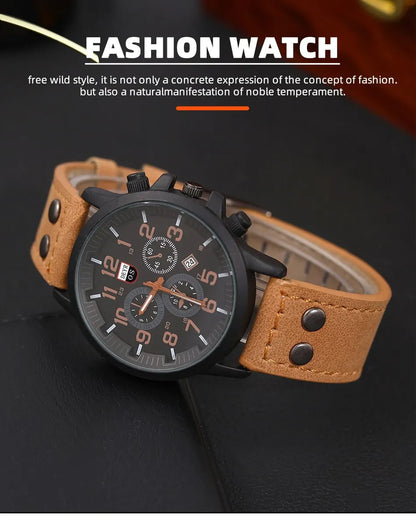 4PCS Set Fashion Mens Sports Bracelet Watches For Men Military Quartz Wrist Watch Classic Male Casual Leather Watch Reloj Hombre