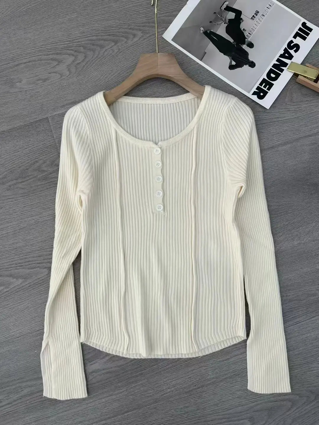 Women's Clothing Fashion All-match Solid Knit Pullovers Spring Summer Elegant Square Collar Chic Button Sweater Lady Vintage Top