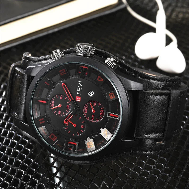 MAYZHISU Retro Men's Watches Big Dial Leather Band Men Business Quartz Watches Calendar Military Sports Male's Wristwatch Clock