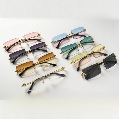 Fashion Rimless Sunglasses Women Trendy Small Rectangle Sun Glasses  Summer Traveling Style Brown Shades for men