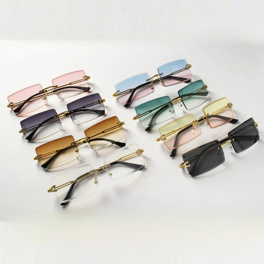 Fashion Rimless Sunglasses Women Trendy Small Rectangle Sun Glasses  Summer Traveling Style Brown Shades for men