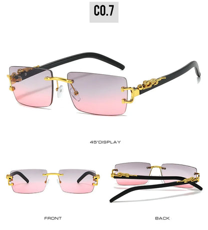 Fashion Rimless Sunglasses Women Men Cheetah Decoration Rectangular Brand Designer Sun Glasses