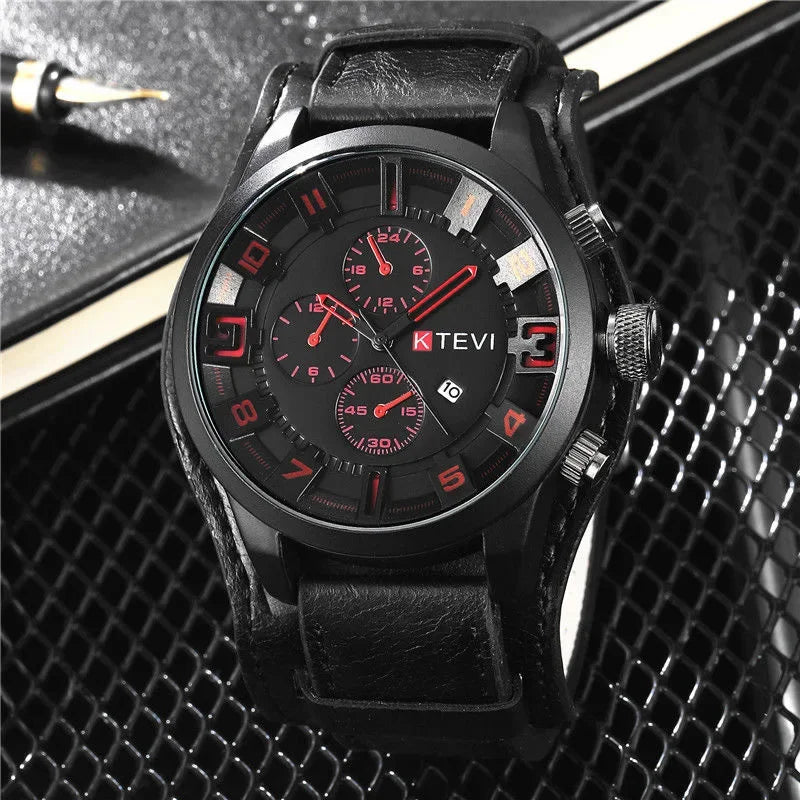 MAYZHISU Retro Men's Watches Big Dial Leather Band Men Business Quartz Watches Calendar Military Sports Male's Wristwatch Clock