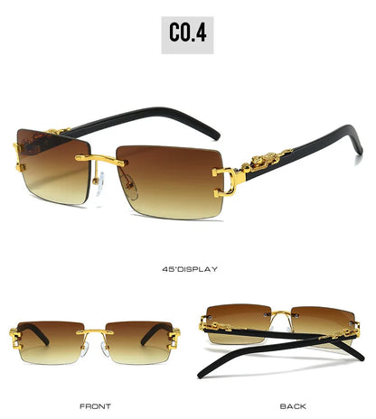 Fashion Rimless Sunglasses Women Men Cheetah Decoration Rectangular Brand Designer Sun Glasses