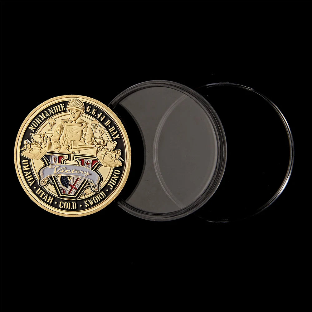 WWII 1944.6.6 D-Day Normandy War II 70th Anniversary Metal Challenge Coins Collection Hard Capsule