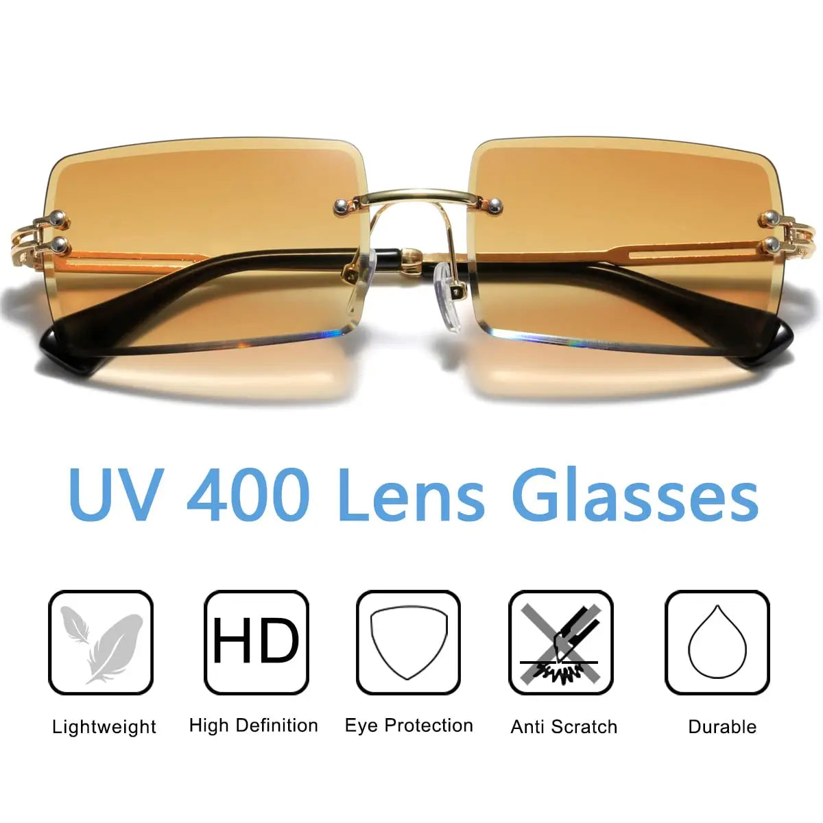 Men's Sunglasses Retro Sunglasses for Men Women Tinted Lens Metal Frame Vintage Rimless Rectangle Glasses UV400 Protection