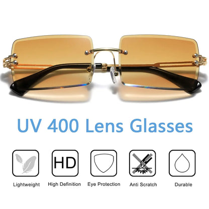Men's Sunglasses Retro Sunglasses for Men Women Tinted Lens Metal Frame Vintage Rimless Rectangle Glasses UV400 Protection