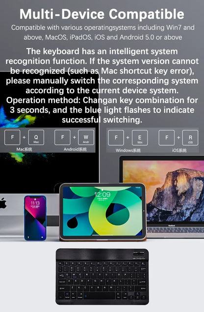 Wireless Bluetooth-compatible Keyboard For Android iOS Tablet Ultra-Thin 78 Keys Rechargeable Portable Compact Design for iPad