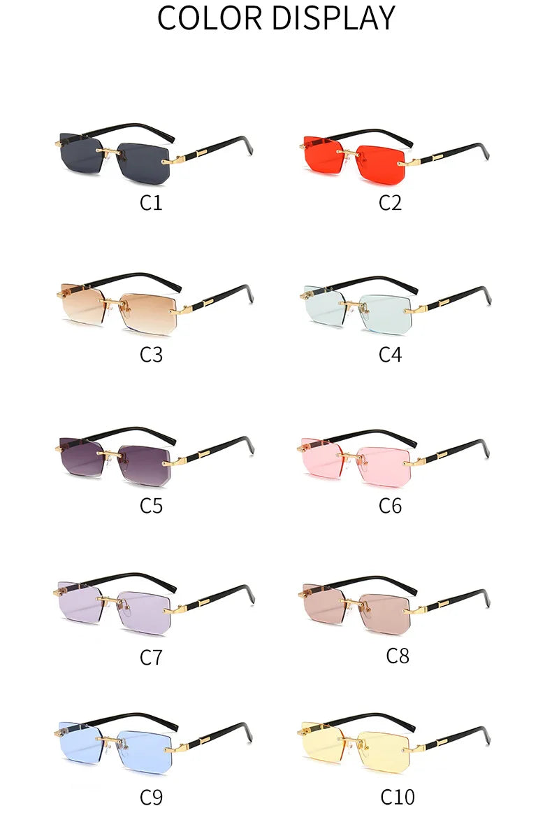 Rimless Sunglasses Rectangle Fashion Popular Women Men Shades Small Square Sun Glasses For Female Male Summer Traveling Oculos