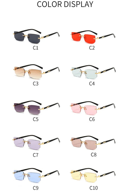 Rimless Sunglasses Rectangle Fashion Popular Women Men Shades Small Square Sun Glasses For Female Male Summer Traveling Oculos