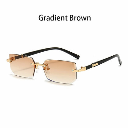 Luxury Rimless Business Rectangle Gradient Lens Unisex Fashion Sunglasses Women Men Fashion Colored lenses Metal Frame Glasses