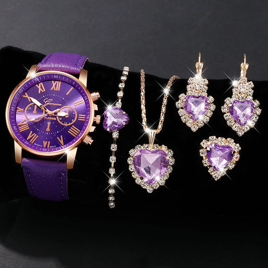 Women's casual quartz watch + bracelet set, suitable for wearing in all places, Ramadan, Valentine's Day, Mother's Day, Birthday