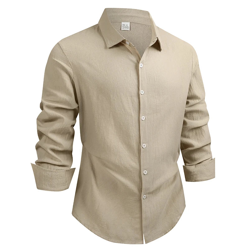 100% Linen Cotton Shirt Men Casual Fashion Male Clothing High Quality Tops Black White Shirts Business Long Sleeve Shirt Men