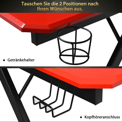 Z-shaped gaming table computer table PC table with mug holder headphones hooks and pit stands desk for home