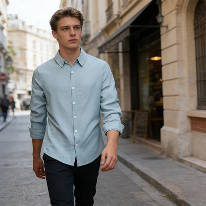 100% Linen Cotton Shirt Men Casual Fashion Male Clothing High Quality Tops Black White Shirts Business Long Sleeve Shirt Men