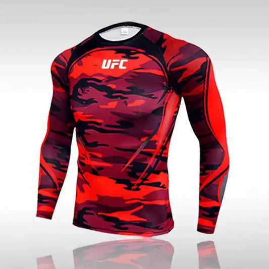 2026 New UFC Fighting Boxing Clothing Sports Tight Clothes Men's Long Sleeves Fitness Quick Drying Primer Printed Tops