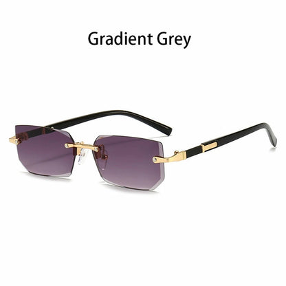 Luxury Rimless Business Rectangle Gradient Lens Unisex Fashion Sunglasses Women Men Fashion Colored lenses Metal Frame Glasses