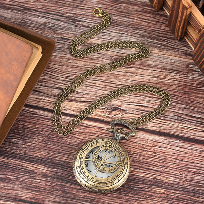 Zodiac Compass hollow out Pattern Bronze Retro Quartz Pocket Watches Men Women Necklace Watch Antique Pendant Gifts