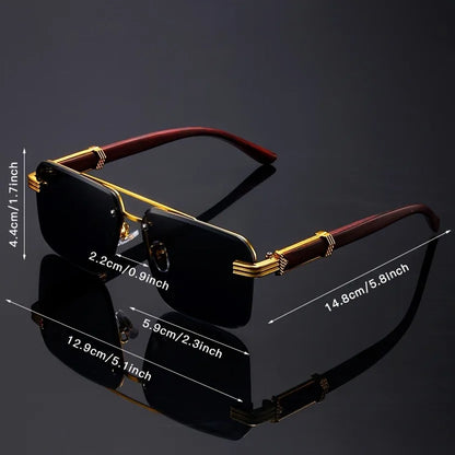 Trend Double Beam Rectangle Sunglasses Men Women Rimless Cut Edge Square Sun Glasses Fashion Frameless Wood Grain Shades UV400