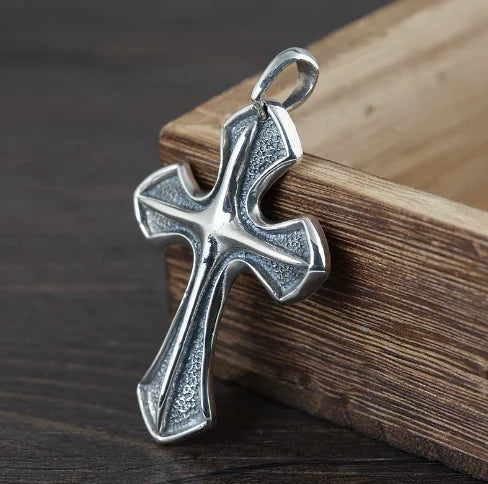 925 Silver Cross Pendant - Vintage Punk Style (One)