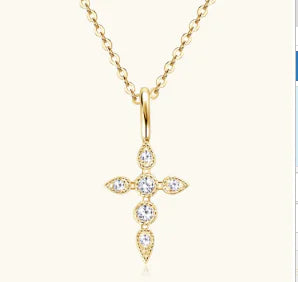 925 Sterling Silver Moissanite Cross Necklace Set